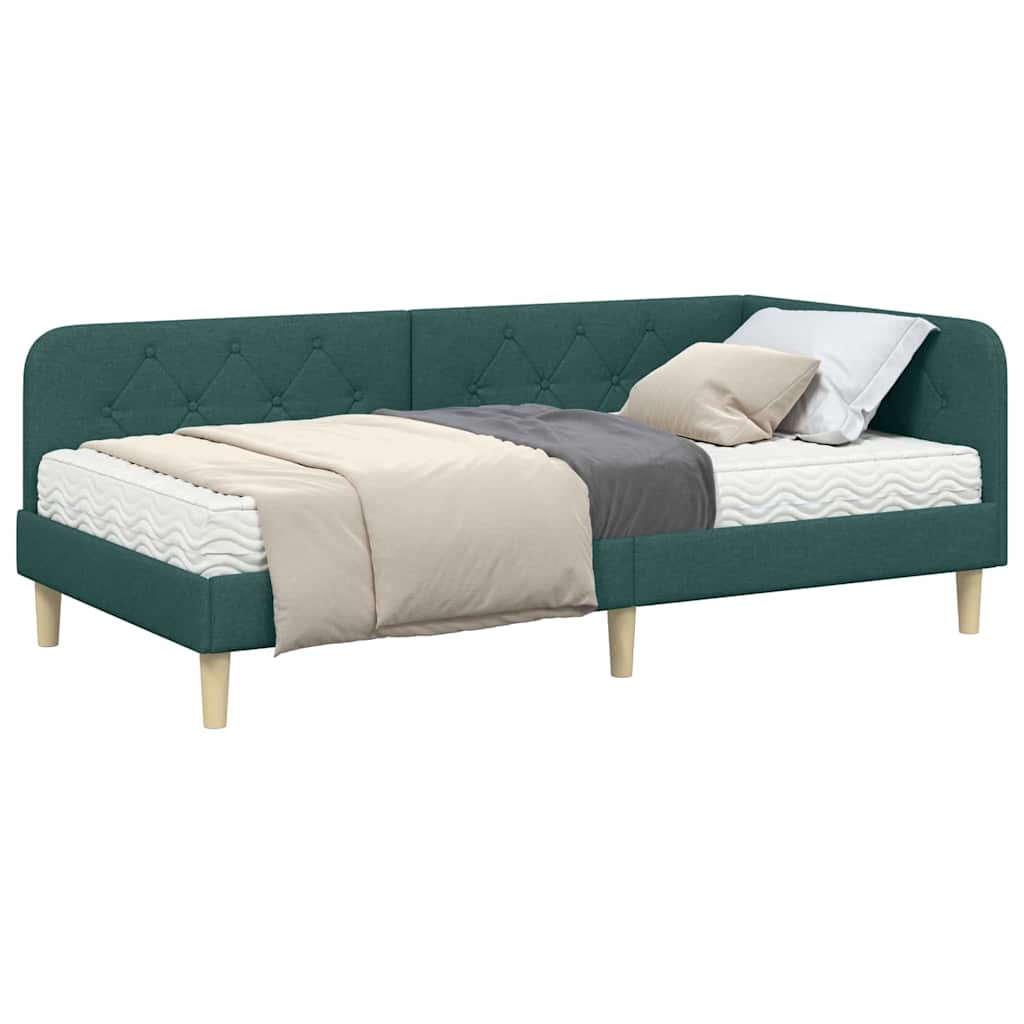 Cornice del letto ad angolo Verde Scuro 90 x 200 cm Tessuto | homemem39