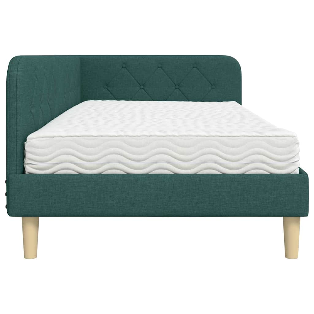 Cornice del letto ad angolo Verde Scuro 90 x 200 cm Tessuto | homemem39