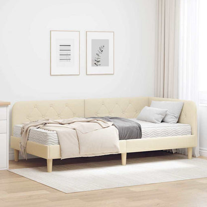 Cornice del letto ad angolo Crema 90 x 200 cm Tessuto | homemem39