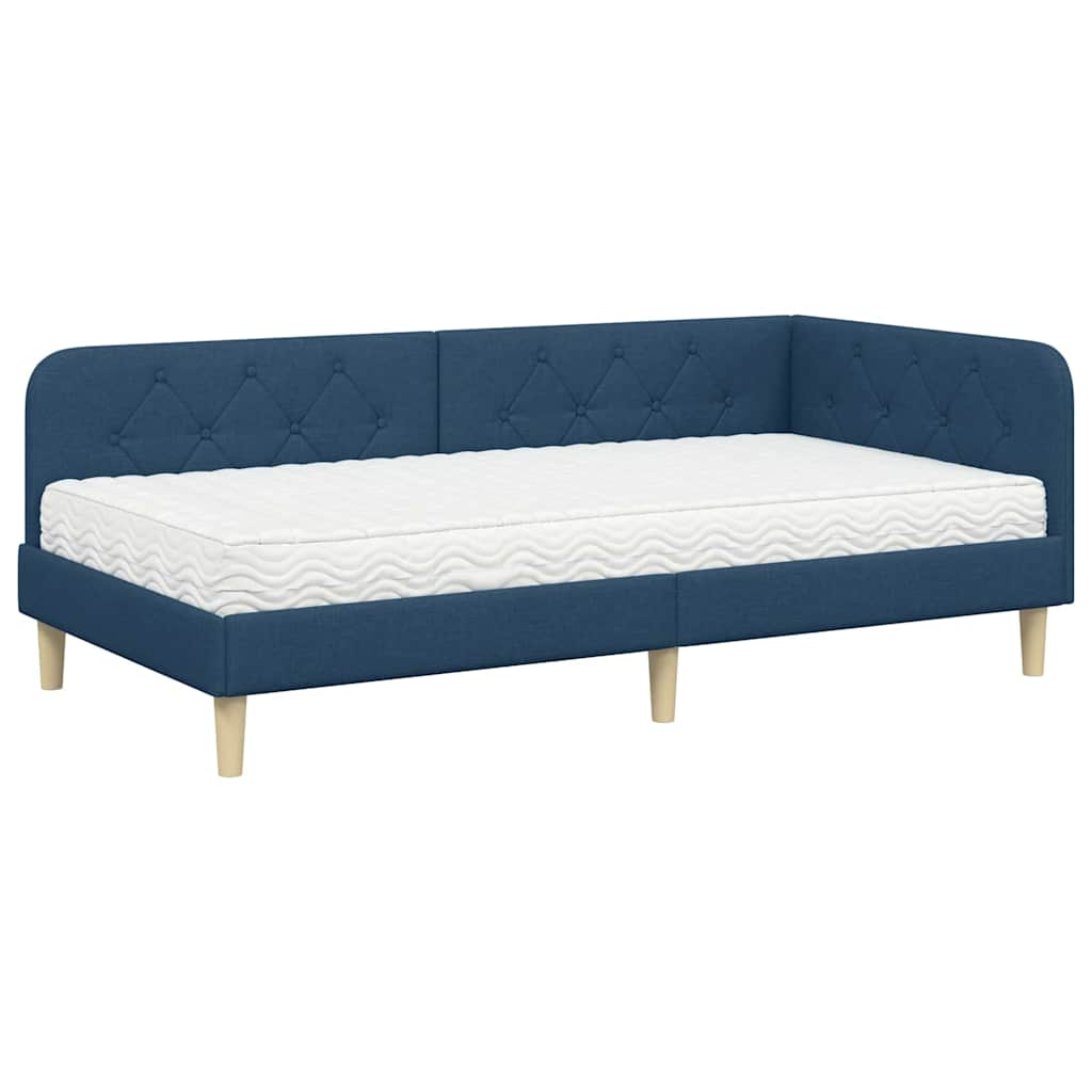 Cornice del letto ad angolo Blu 90 x 200 cm Tessuto | homemem39