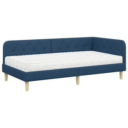 Cornice del letto ad angolo Blu 90 x 200 cm Tessuto | homemem39