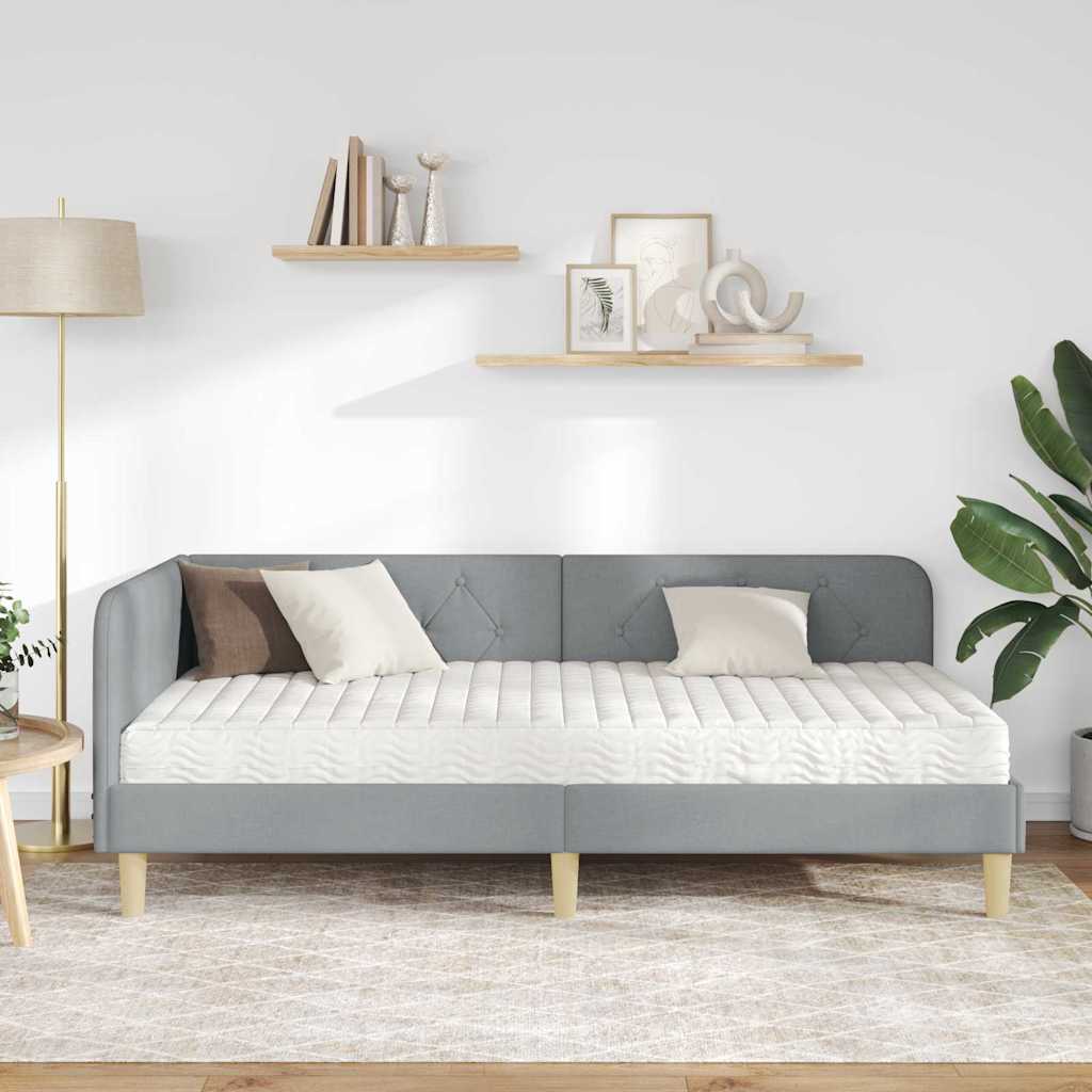 Cornice del letto ad angolo Grigio chiaro 100 x 200 cm Tessuto | homemem39