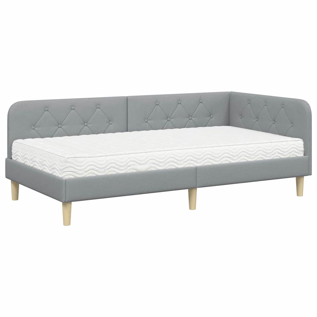Cornice del letto ad angolo Grigio chiaro 100 x 200 cm Tessuto | homemem39