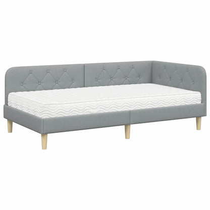 Cornice del letto ad angolo Grigio chiaro 100 x 200 cm Tessuto | homemem39