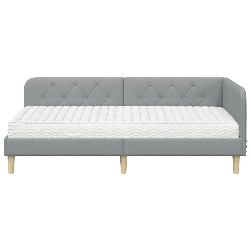 Cornice del letto ad angolo Grigio chiaro 100 x 200 cm Tessuto | homemem39