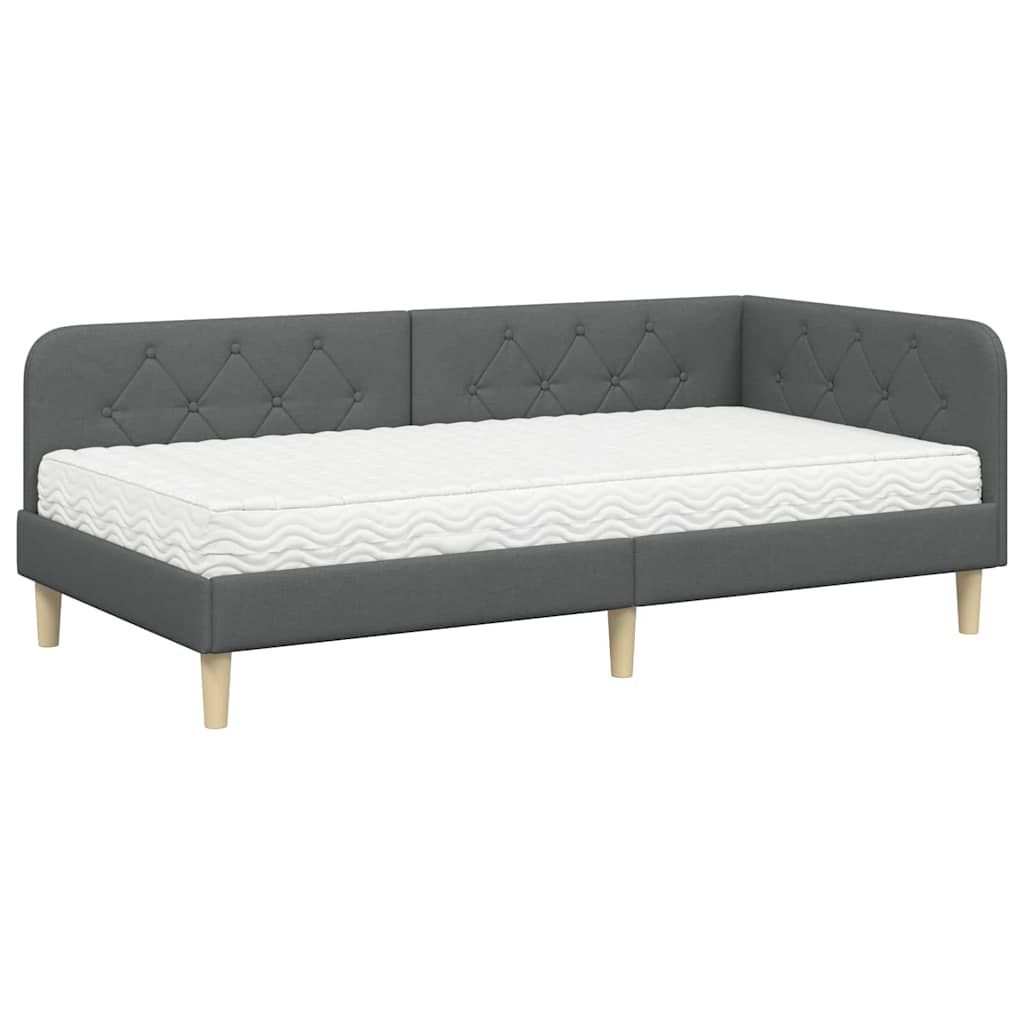 Cornice del letto ad angolo Grigio scuro 100 x 200 cm Tessuto | homemem39