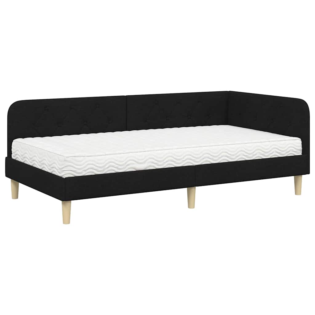 Cornice del letto ad angolo Nero 100 x 200 cm Tessuto | homemem39