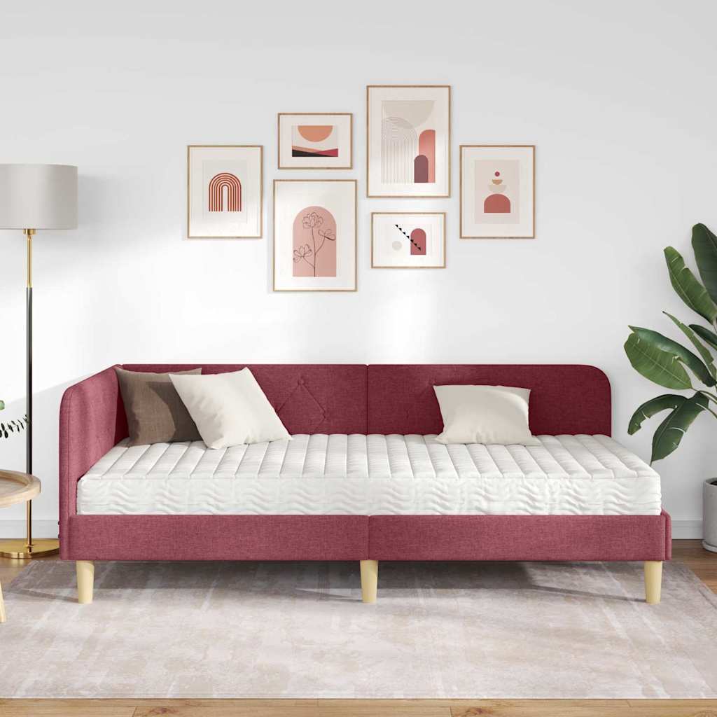 Cornice del letto ad angolo Rosso Vino 100 x 200 cm Tessuto | homemem39