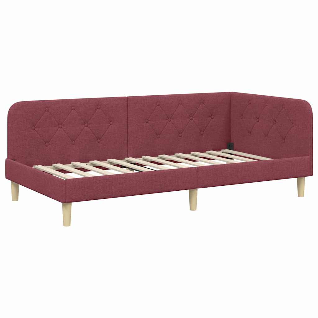 Cornice del letto ad angolo Rosso Vino 100 x 200 cm Tessuto | homemem39
