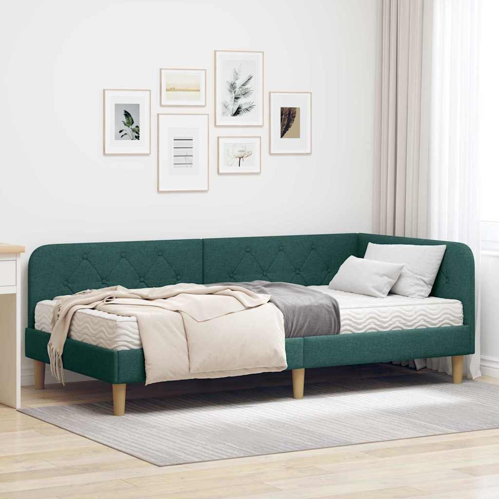 Cornice del letto ad angolo Verde Scuro 100 x 200 cm Tessuto | homemem39