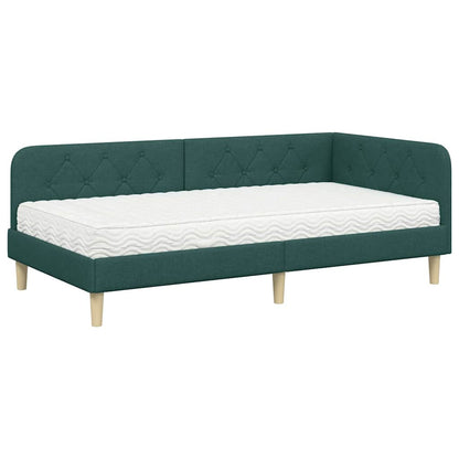 Cornice del letto ad angolo Verde Scuro 100 x 200 cm Tessuto | homemem39