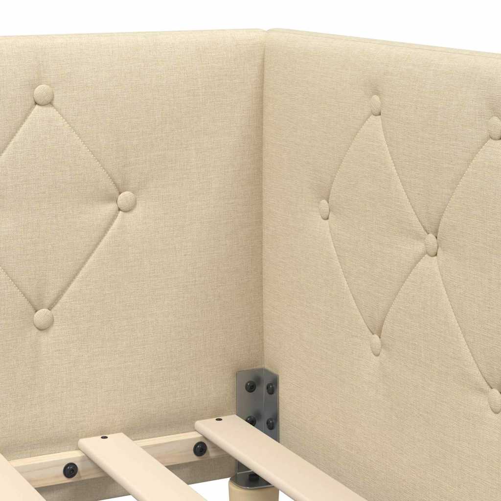 Cornice del letto ad angolo Crema 100 x 200 cm Tessuto | homemem39