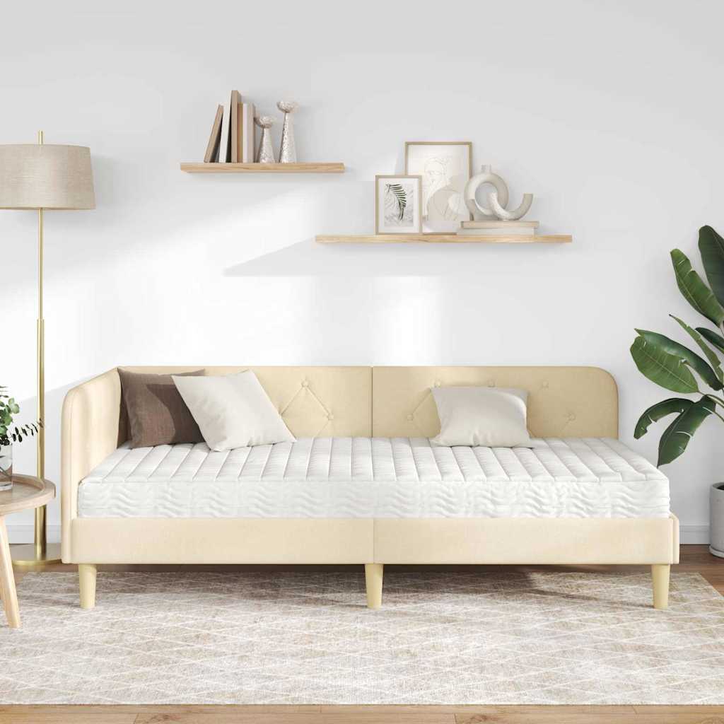Cornice del letto ad angolo Crema 100 x 200 cm Tessuto | homemem39