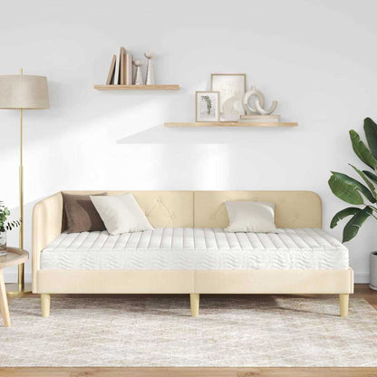 Cornice del letto ad angolo Crema 100 x 200 cm Tessuto | homemem39
