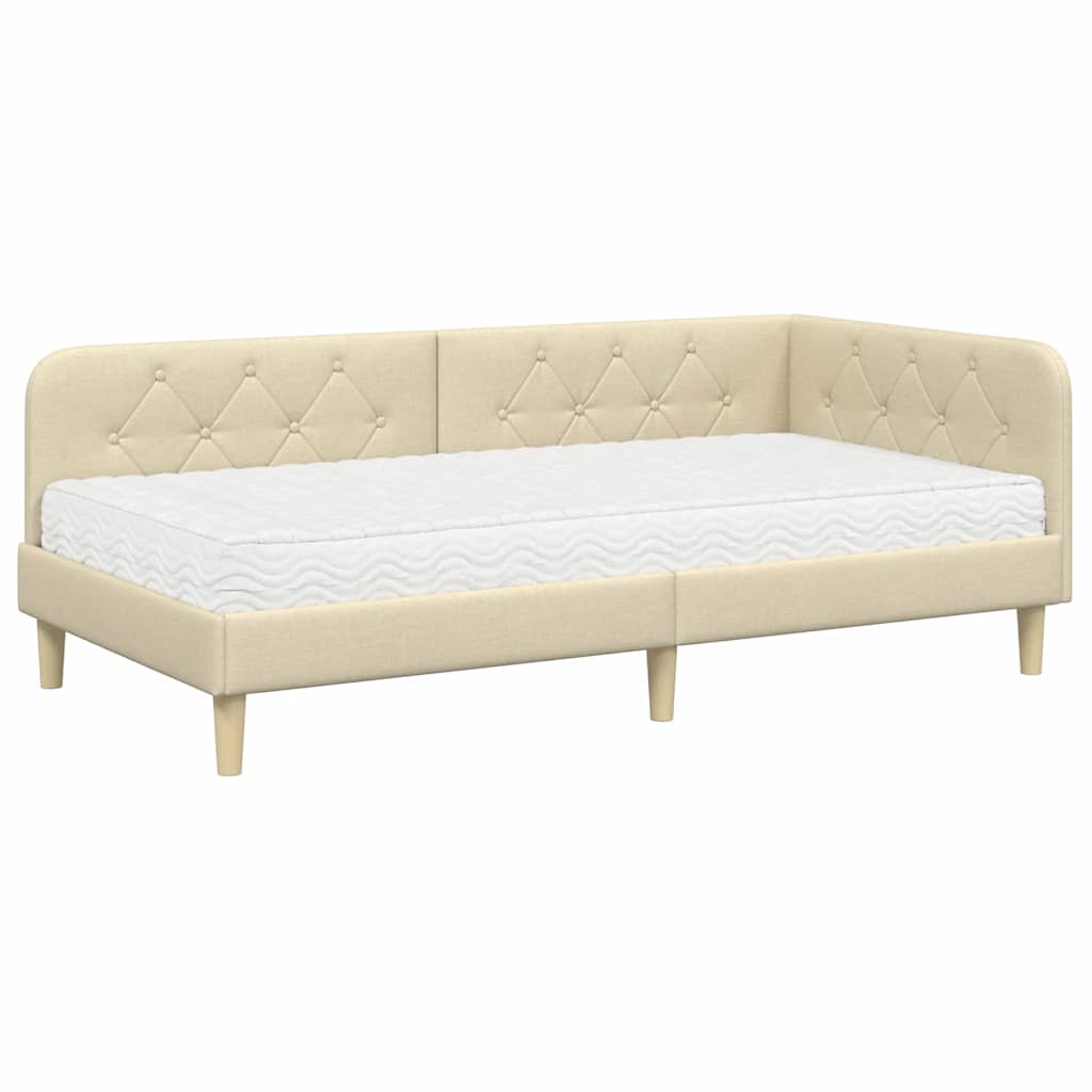 Cornice del letto ad angolo Crema 100 x 200 cm Tessuto