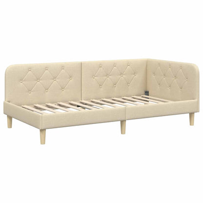 Cornice del letto ad angolo Crema 100 x 200 cm Tessuto | homemem39
