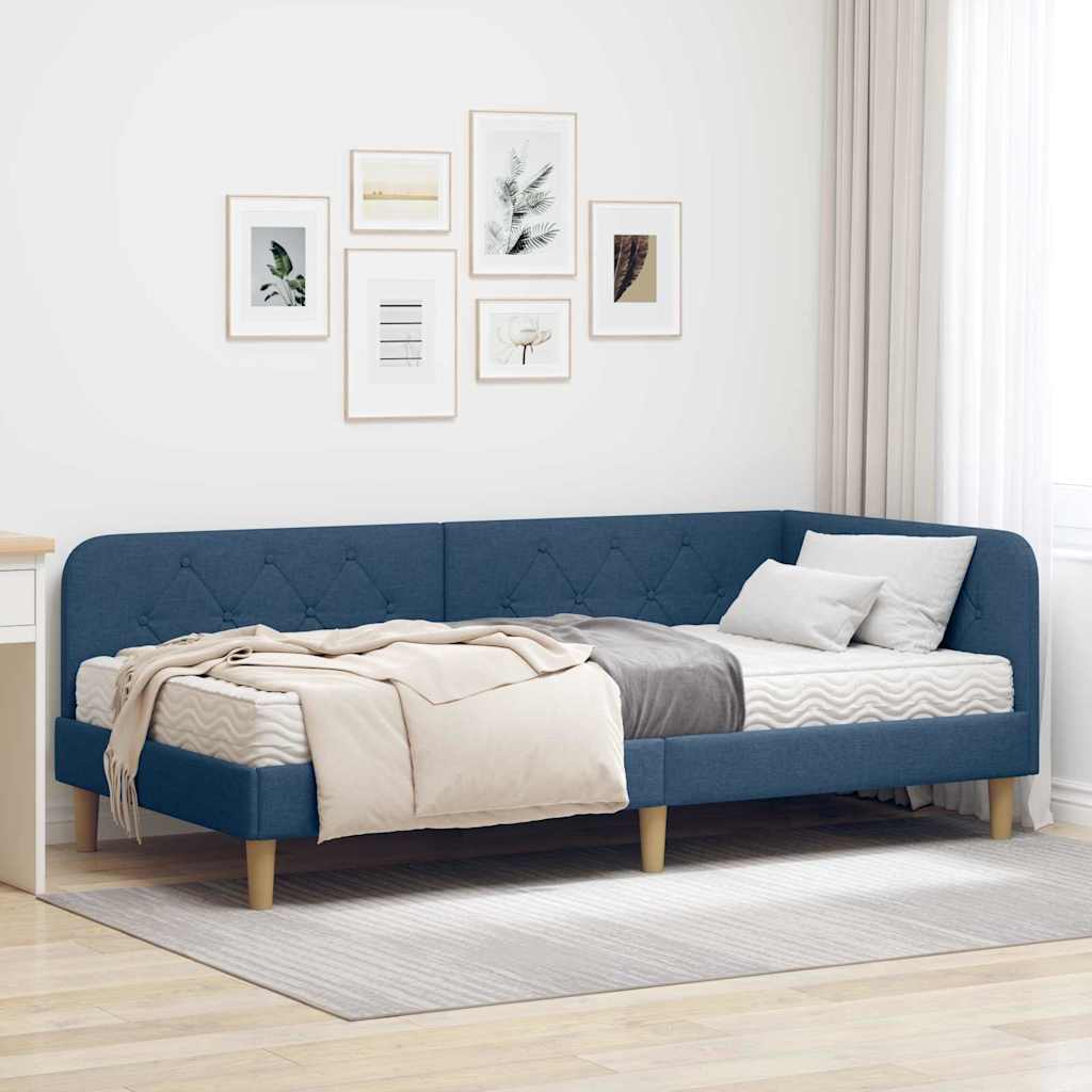 Cornice del letto ad angolo Blu 100 x 200 cm Tessuto | homemem39