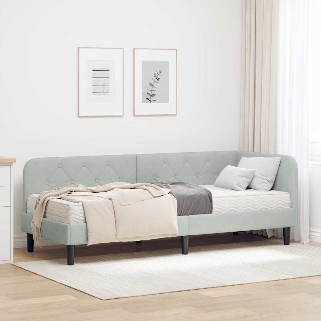 Cornice del letto ad angolo Grigio chiaro 80 x 200 cm Velluto | homemem39
