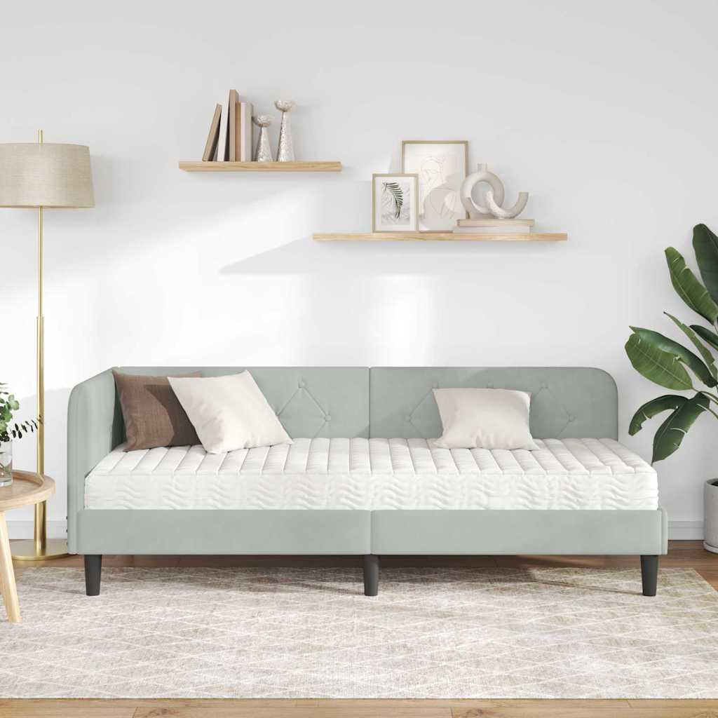 Cornice del letto ad angolo Grigio chiaro 80 x 200 cm Velluto | homemem39