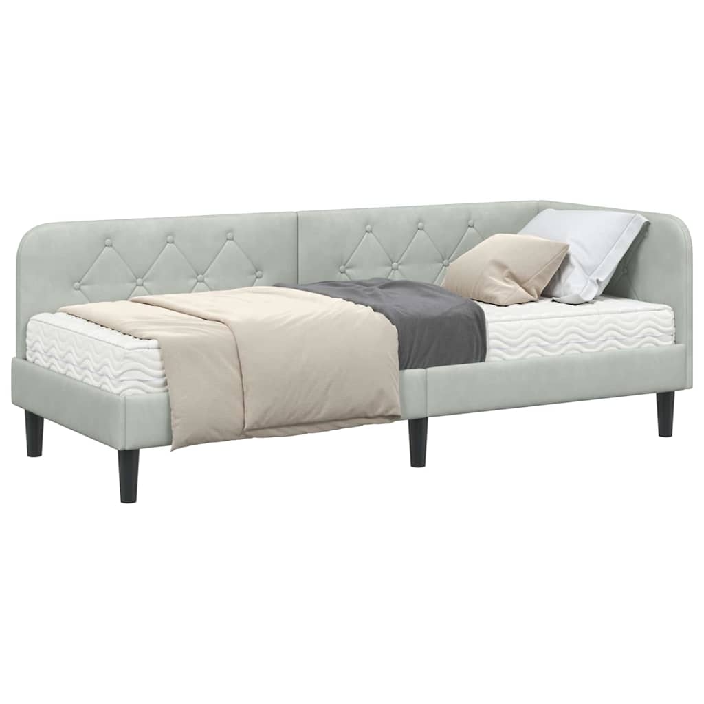Cornice del letto ad angolo Grigio chiaro 80 x 200 cm Velluto | homemem39