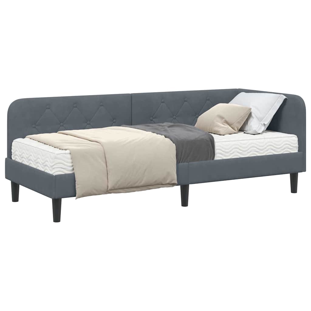 Cornice del letto ad angolo Grigio scuro 80 x 200 cm Velluto | homemem39