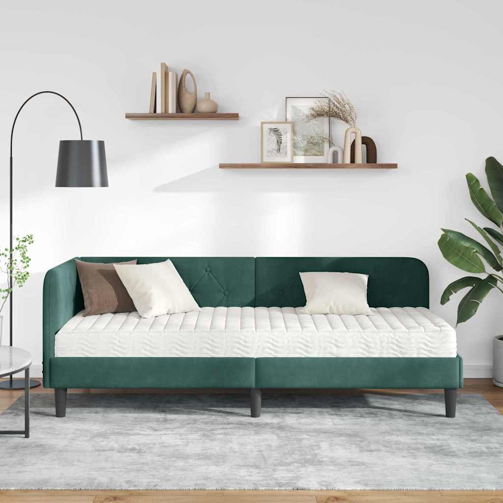 Cornice del letto ad angolo Verde Scuro 80 x 200 cm Velluto | homemem39