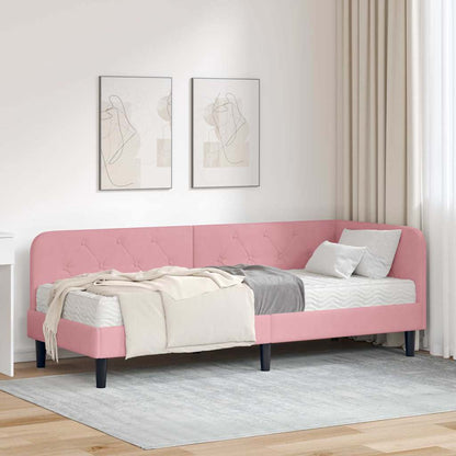 Cornice del letto ad angolo Rosa 80 x 200 cm Velluto | homemem39