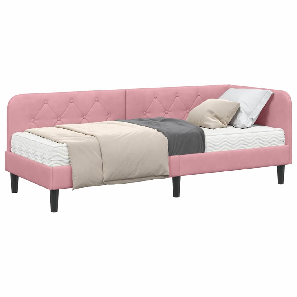 Cornice del letto ad angolo Rosa 80 x 200 cm Velluto | homemem39