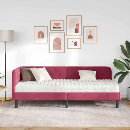 Cornice del letto ad angolo Rosso Vino 80 x 200 cm Velluto | homemem39