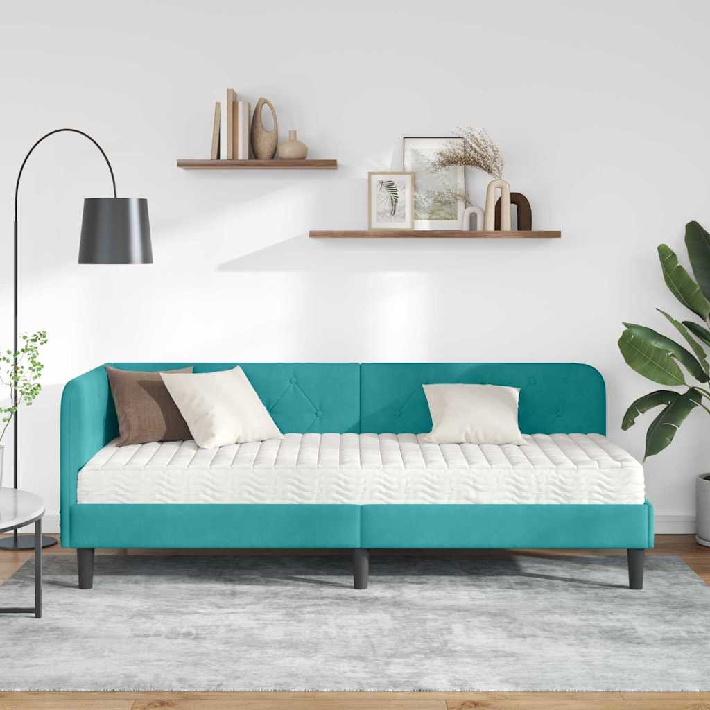 Cornice del letto ad angolo Turchese 80 x 200 cm Velluto | homemem39