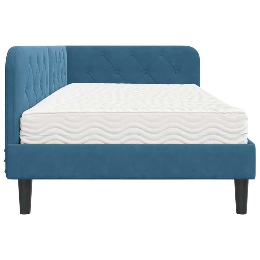 Cornice del letto ad angolo Blu 90 x 190 cm Velluto | homemem39