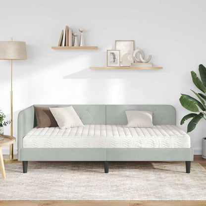 Cornice del letto ad angolo Grigio chiaro 90 x 190 cm Velluto | homemem39