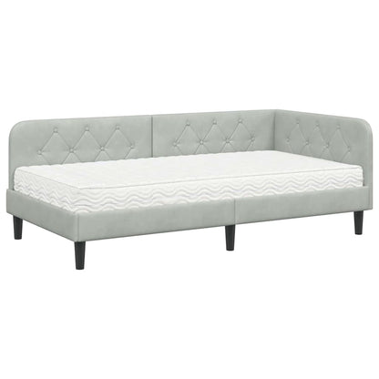 Cornice del letto ad angolo Grigio chiaro 90 x 190 cm Velluto | homemem39
