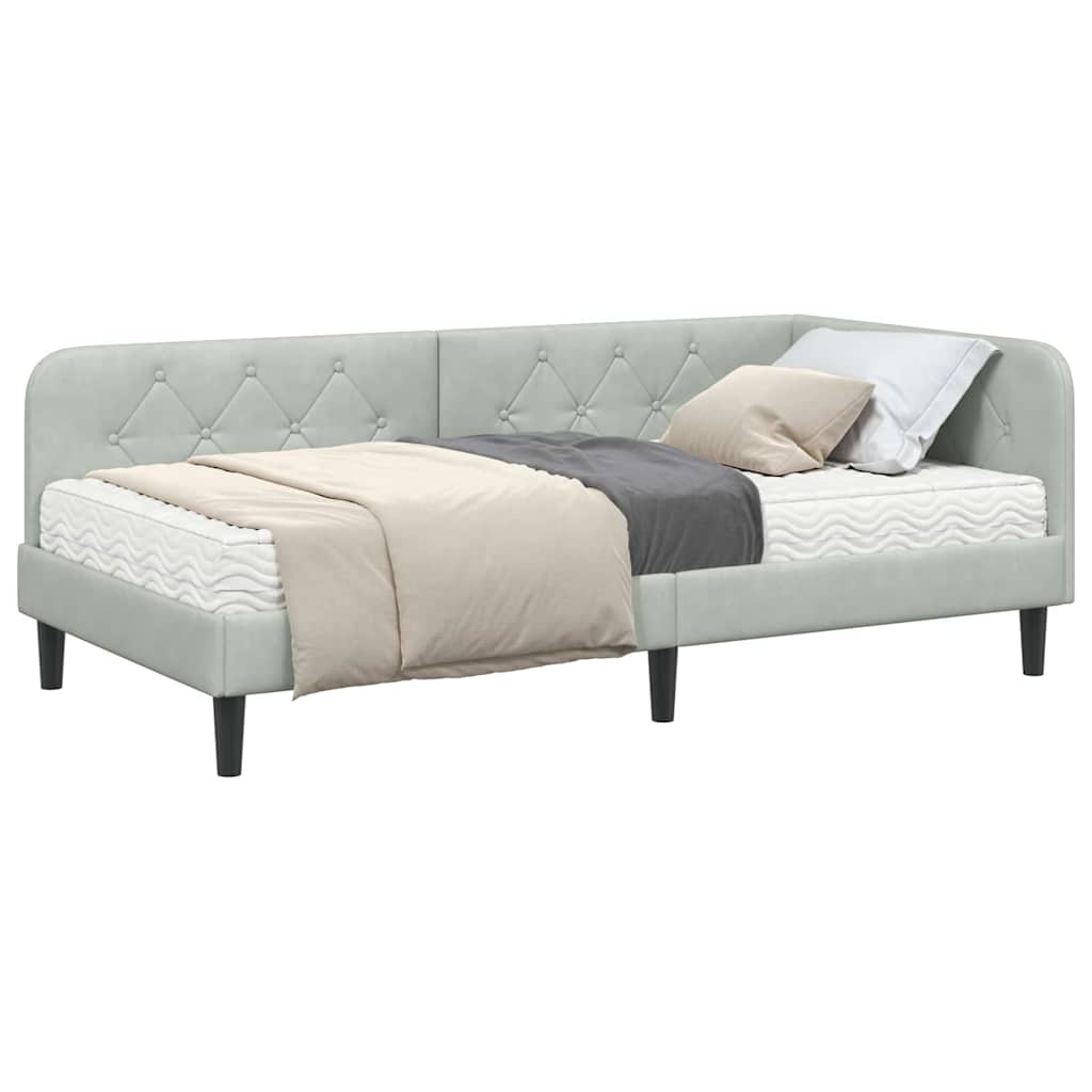 Cornice del letto ad angolo Grigio chiaro 90 x 190 cm Velluto | homemem39