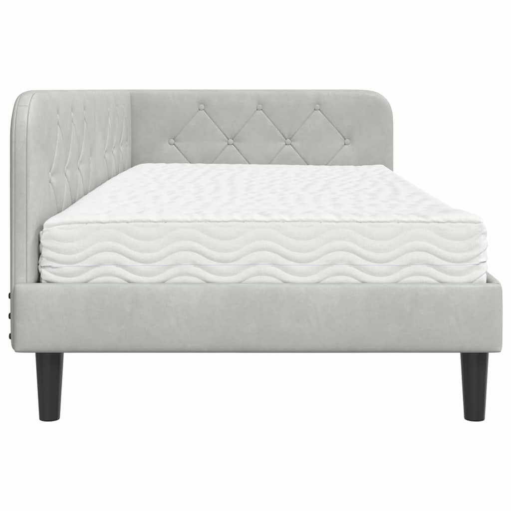 Cornice del letto ad angolo Grigio chiaro 90 x 190 cm Velluto | homemem39