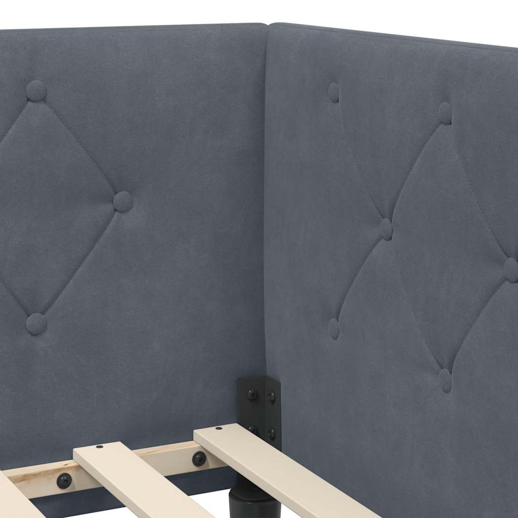 Cornice del letto ad angolo Grigio scuro 90 x 190 cm Velluto | homemem39