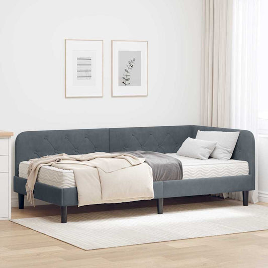 Cornice del letto ad angolo Grigio scuro 90 x 190 cm Velluto | homemem39