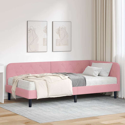 Cornice del letto ad angolo Rosa 90 x 190 cm Velluto | homemem39