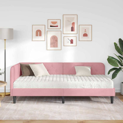 Cornice del letto ad angolo Rosa 90 x 190 cm Velluto | homemem39