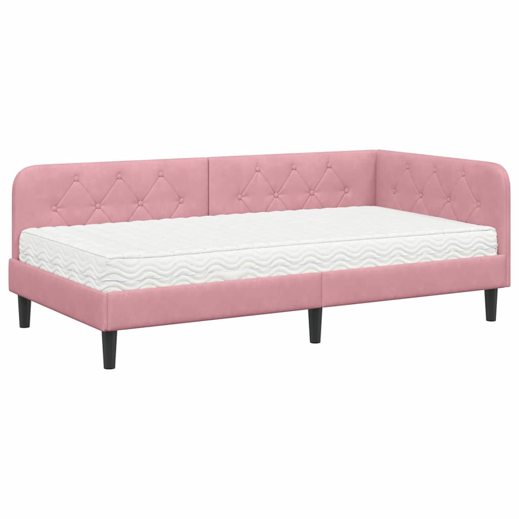Cornice del letto ad angolo Rosa 90 x 190 cm Velluto | homemem39