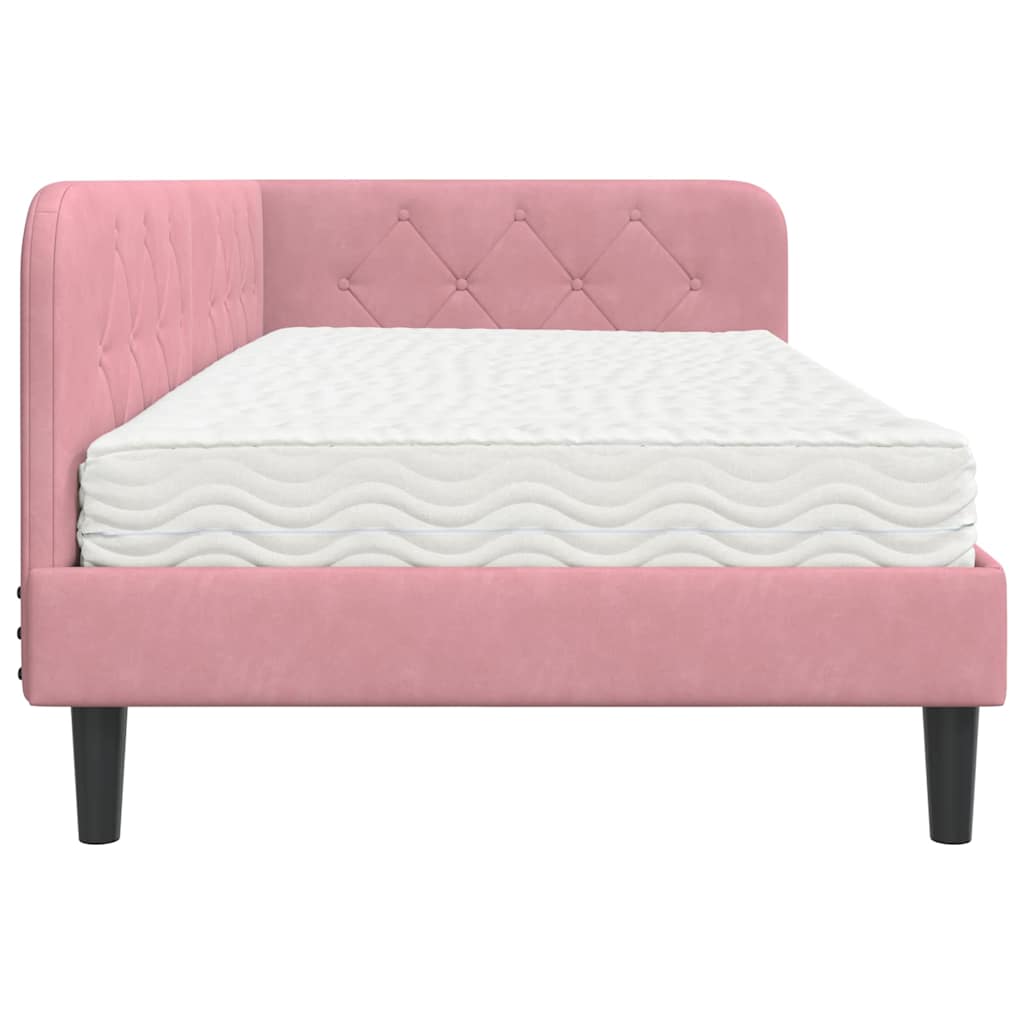 Cornice del letto ad angolo Rosa 90 x 190 cm Velluto | homemem39