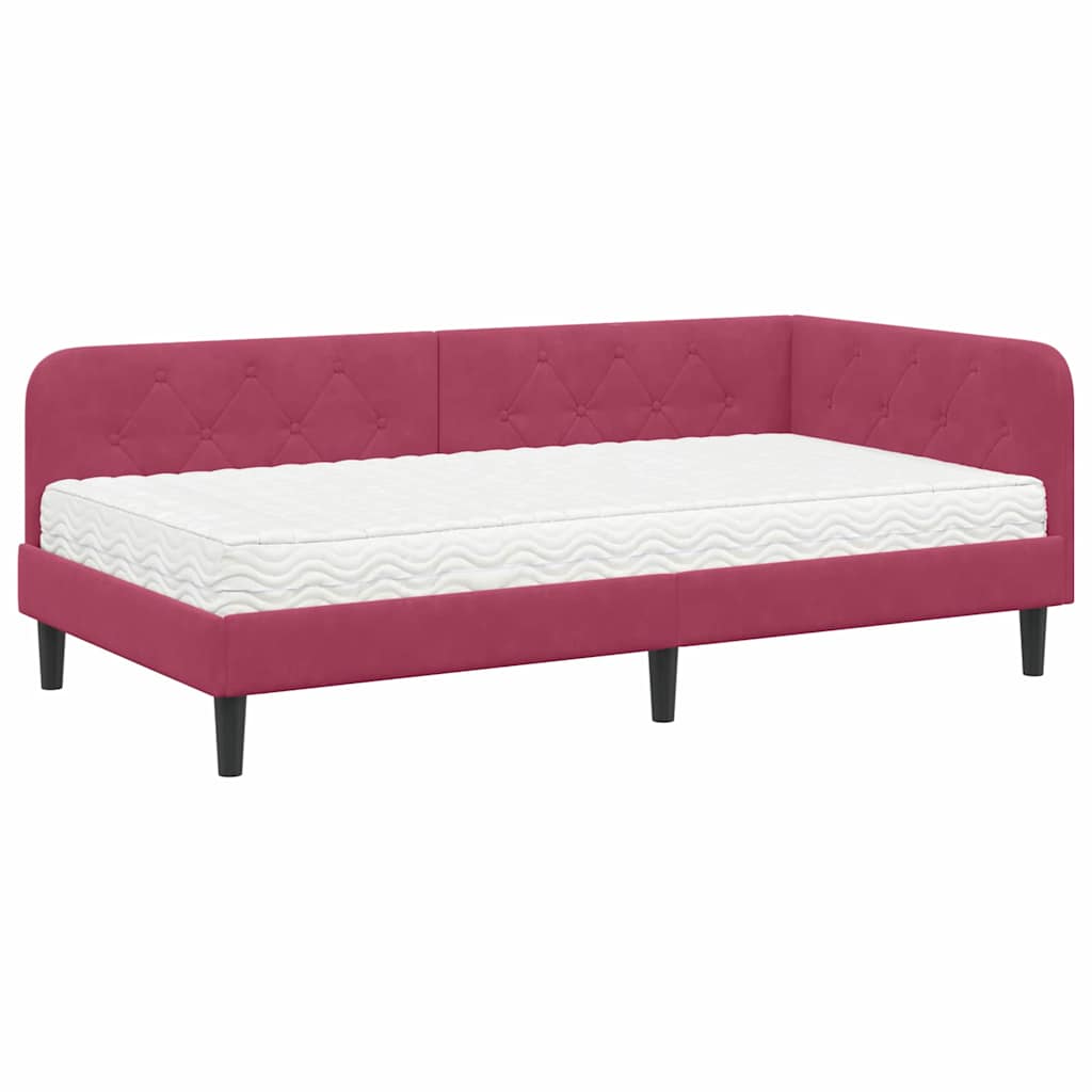 Cornice del letto ad angolo Rosso Vino 90 x 190 cm Velluto | homemem39