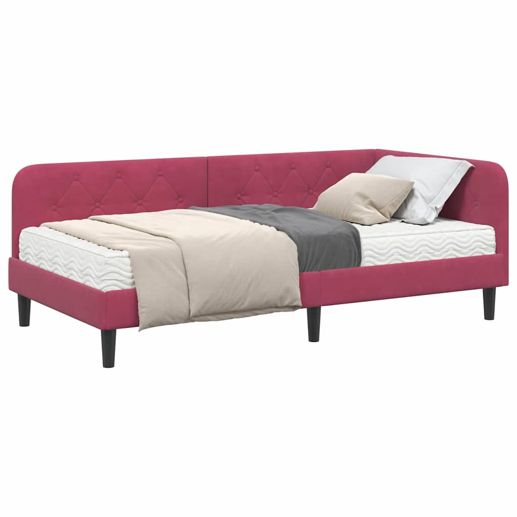 Cornice del letto ad angolo Rosso Vino 90 x 190 cm Velluto | homemem39