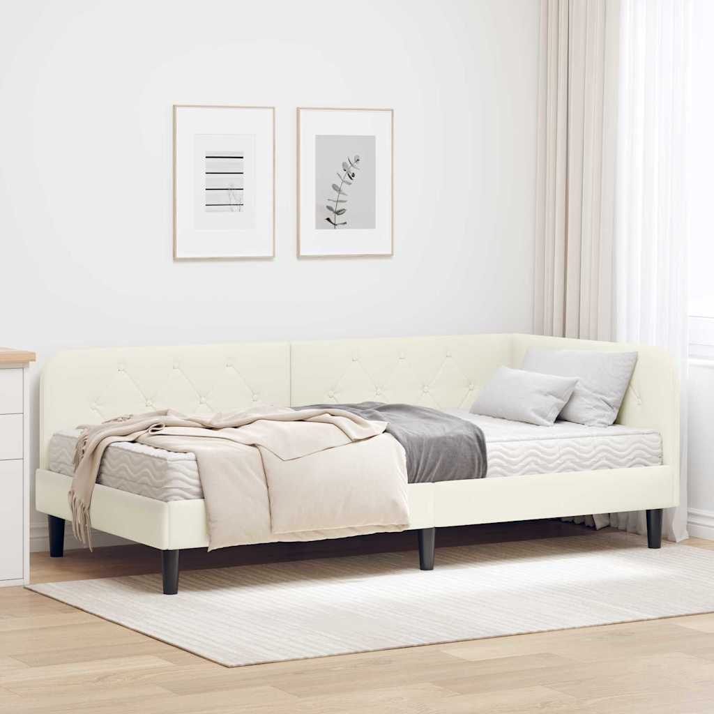 Cornice del letto ad angolo Crema 90 x 190 cm Velluto | homemem39