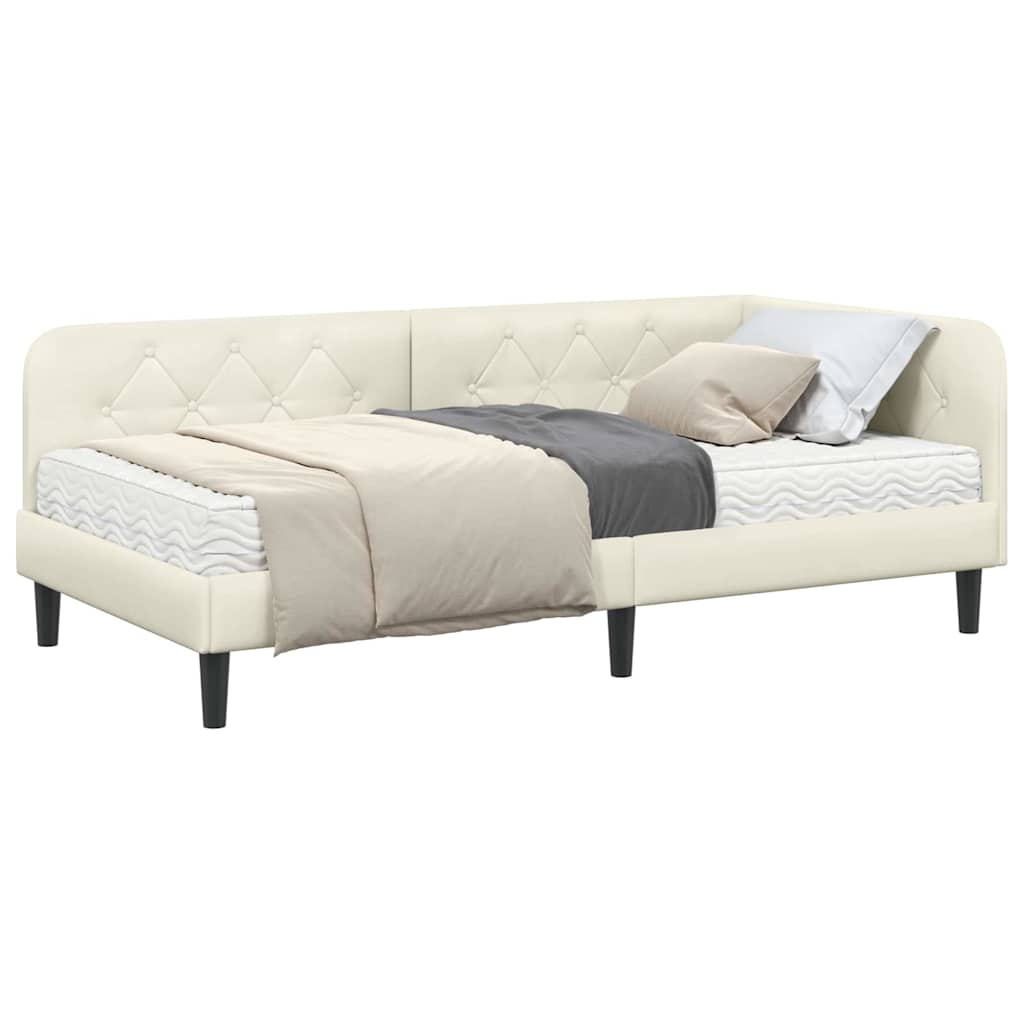 Cornice del letto ad angolo Crema 90 x 190 cm Velluto | homemem39