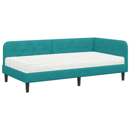 Cornice del letto ad angolo Turchese 90 x 190 cm Velluto | homemem39