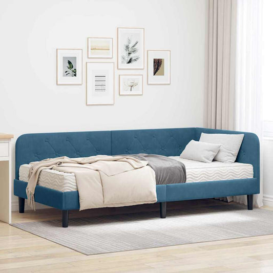 Cornice del letto ad angolo Blu 90 x 200 cm Velluto | homemem39