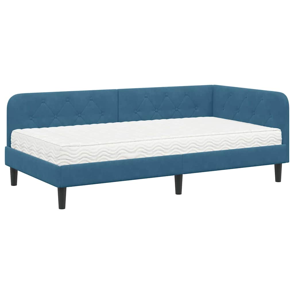 Cornice del letto ad angolo Blu 90 x 200 cm Velluto | homemem39