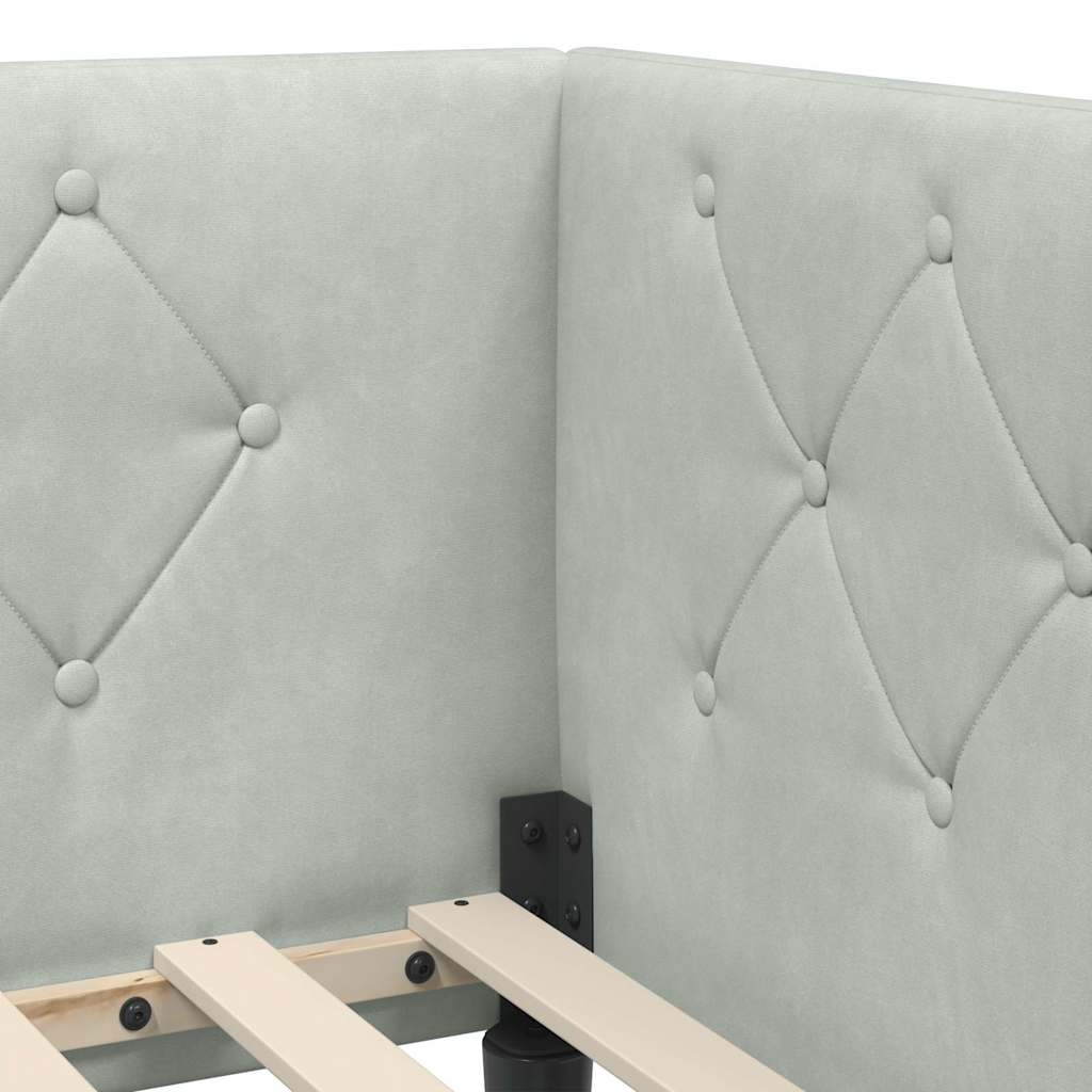 Cornice del letto ad angolo Grigio chiaro 90 x 200 cm Velluto | homemem39