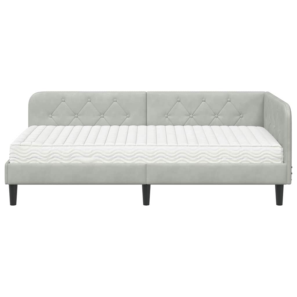 Cornice del letto ad angolo Grigio chiaro 90 x 200 cm Velluto | homemem39